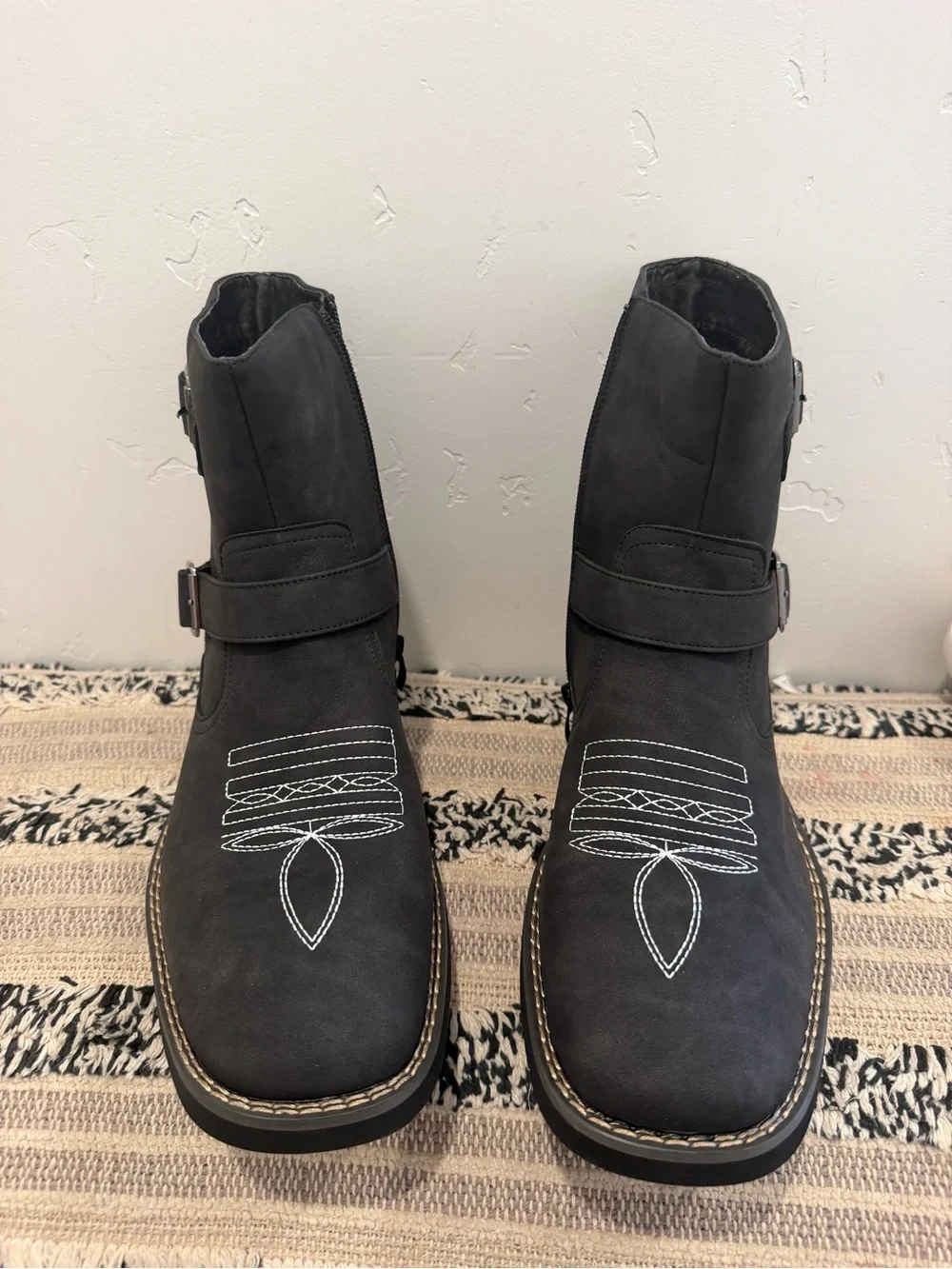 Men's Black Ankle Boots with Buckle Straps